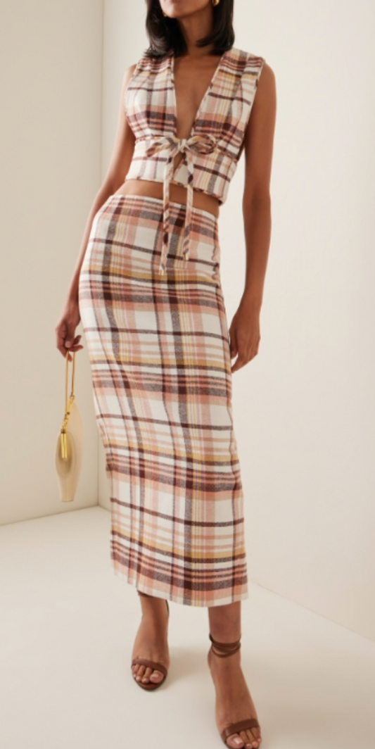 Zimmermann Matchmaker check bow bodice top and pencil skirt