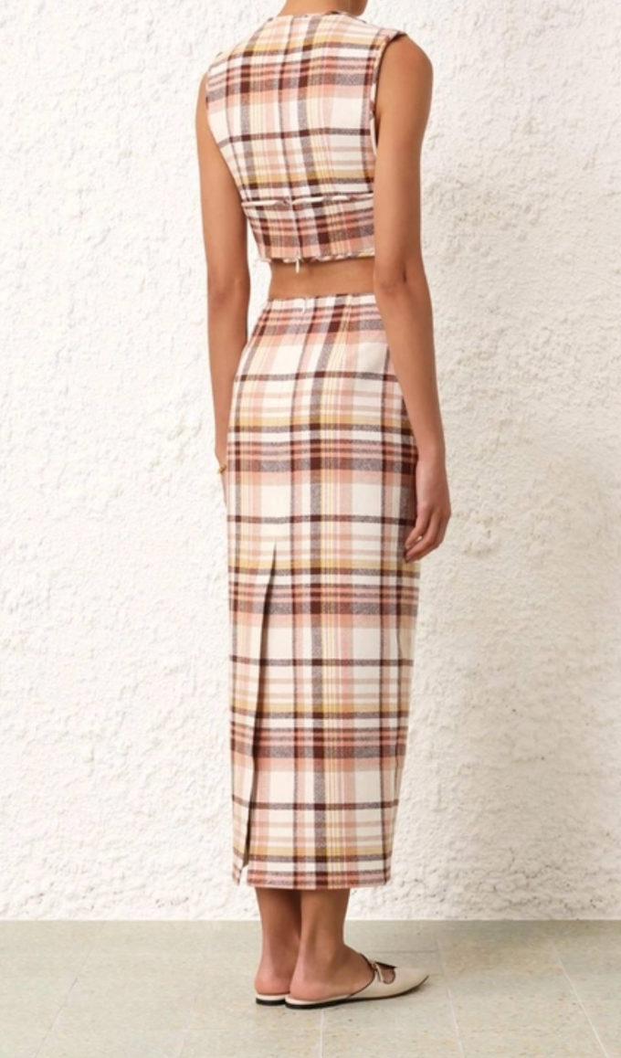 Zimmermann Matchmaker check bow bodice top and pencil skirt