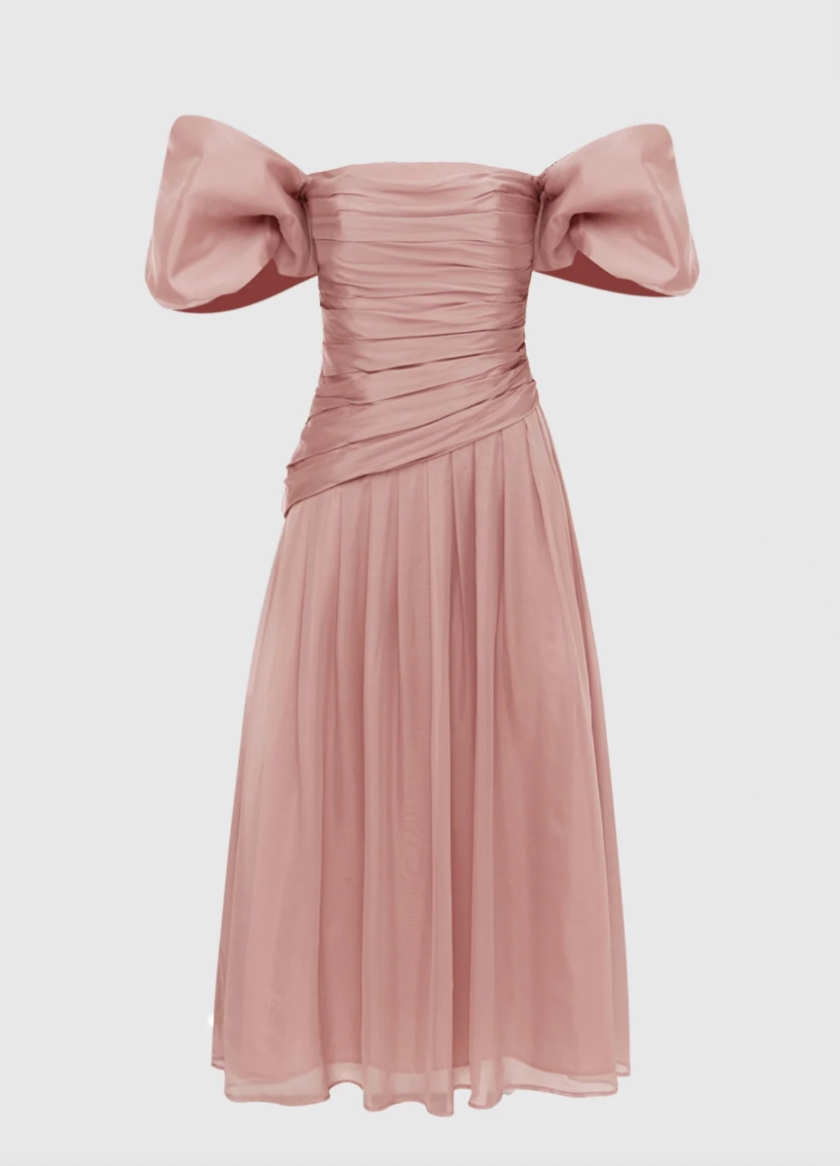 Leo Lin Lydia Puff Sleeve Midi Dress - Dusty Pink