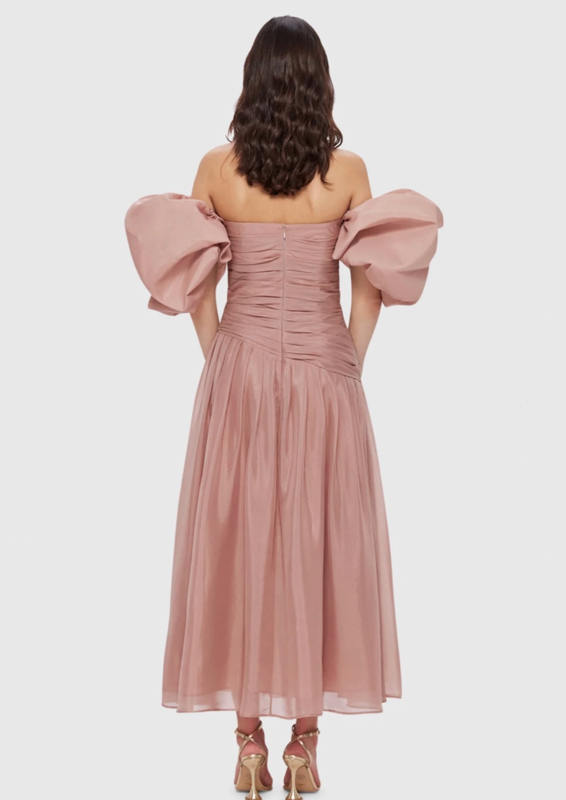 Leo Lin Lydia Puff Sleeve Midi Dress - Dusty Pink