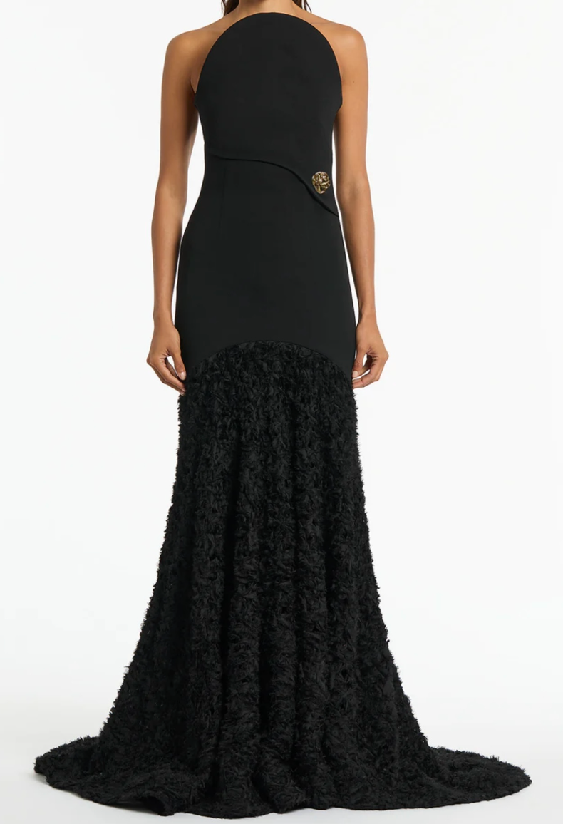 Carla Zampatti Black Nastro Strapless Gown