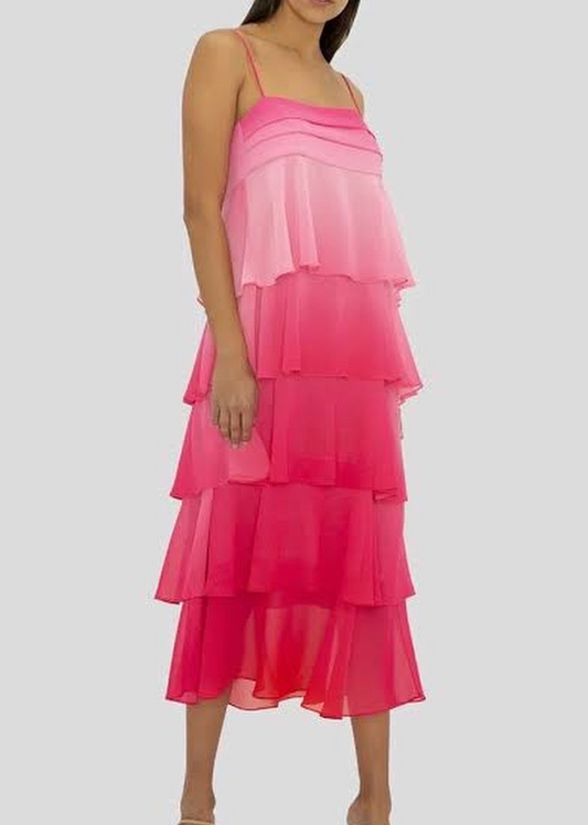 Carla Zampatti Frill ombre pink midi dress