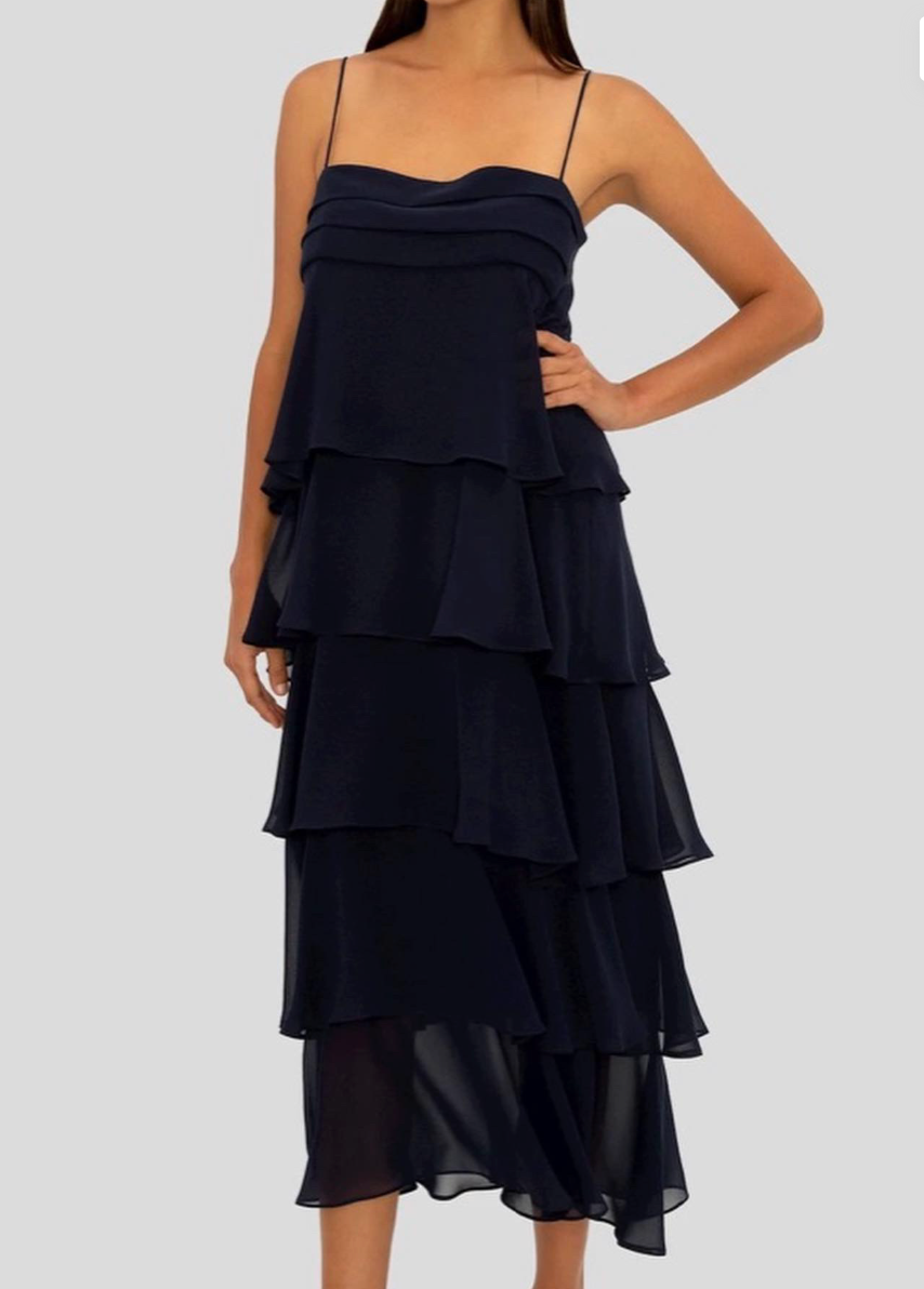 Carla Zampatti navy frill midi dress