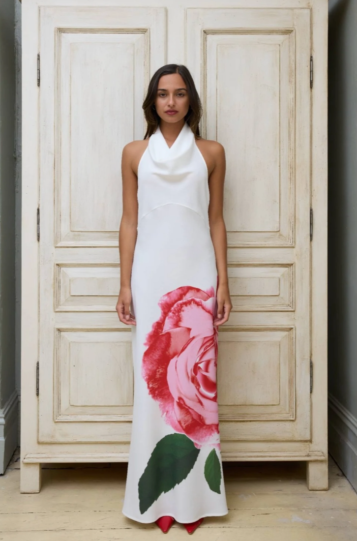 With Harper Lu Cowl slip dress white rose