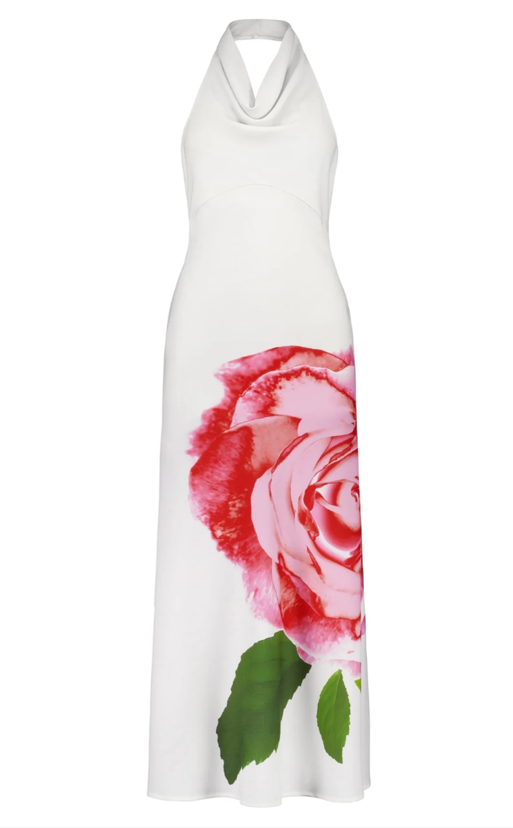 With Harper Lu Cowl slip dress white rose