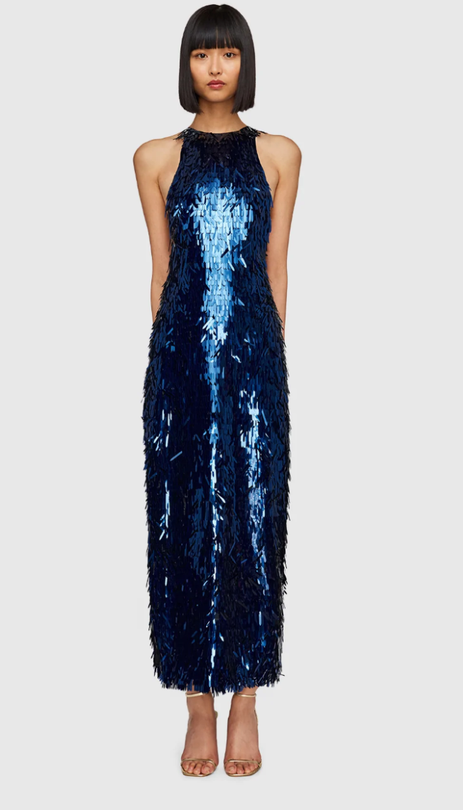 Leo Lin Juliette Sequin High Neck Maxi Dress