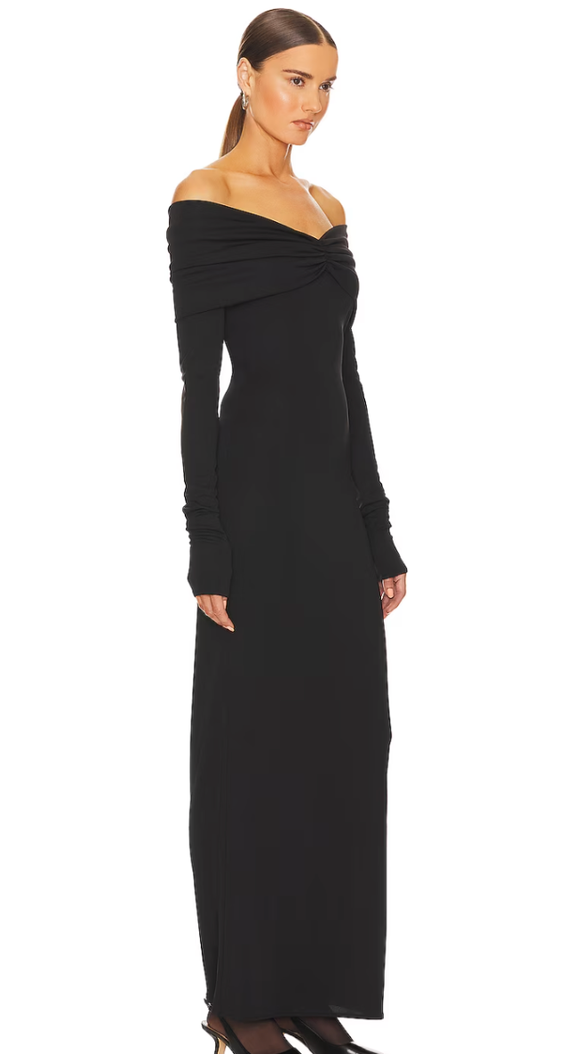 Helsa Matte Jersey Off Shoulder Maxi Dress