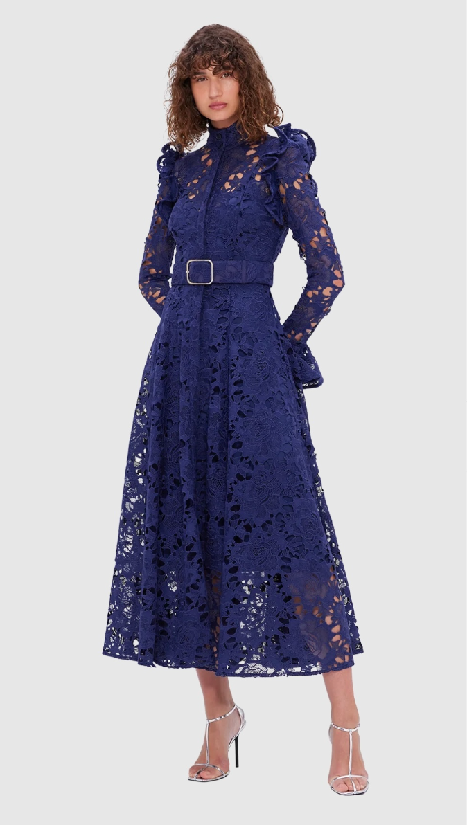 Leo Lin Aliyah Lace Butterfly Sleeve Midi Dress