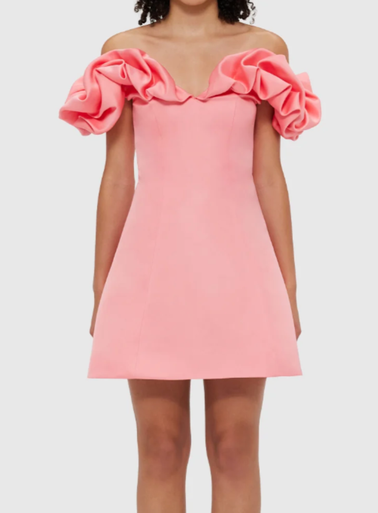 Leo Lin Bella Off Shoulder Frill Mini Dress - Strawberry