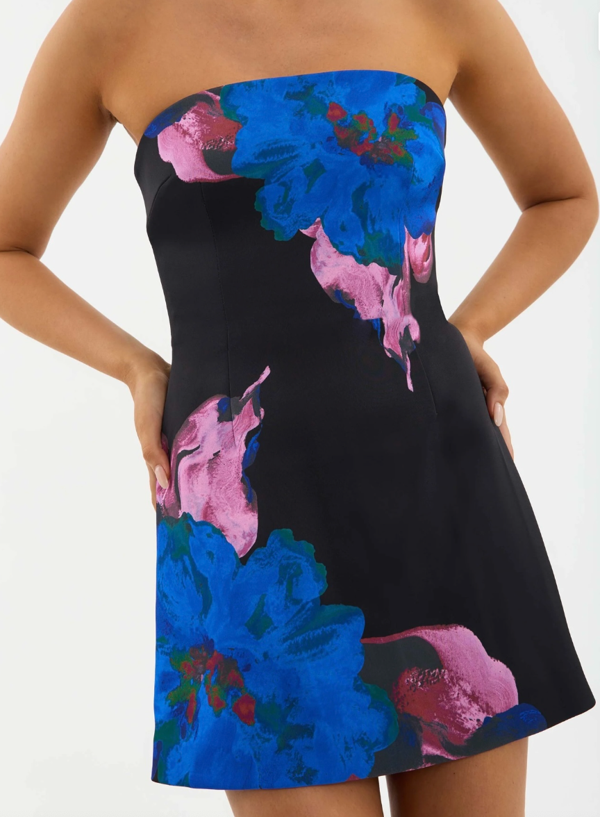 Rebecca Vallance Acid Bloom strapless mini dress