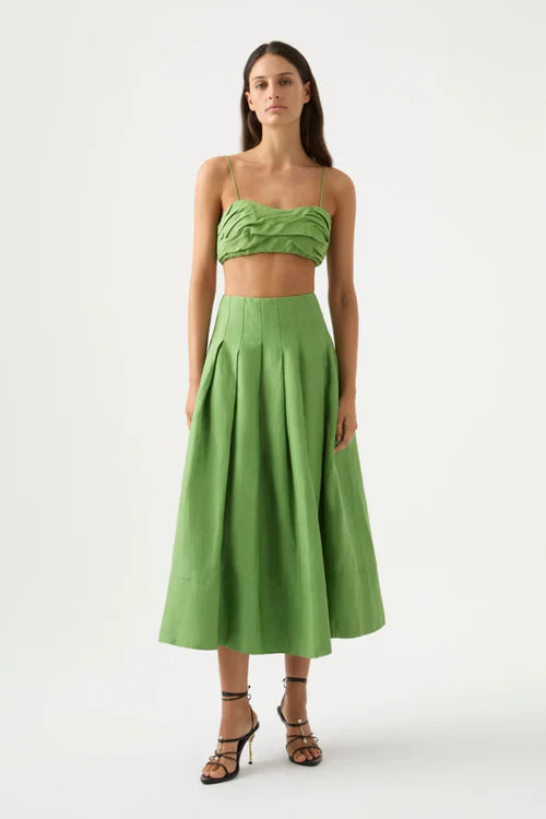 Aje Thea Draped Twist Crop Top & Paradiso Cinched Midi Skirt Set Green Size 8 / S